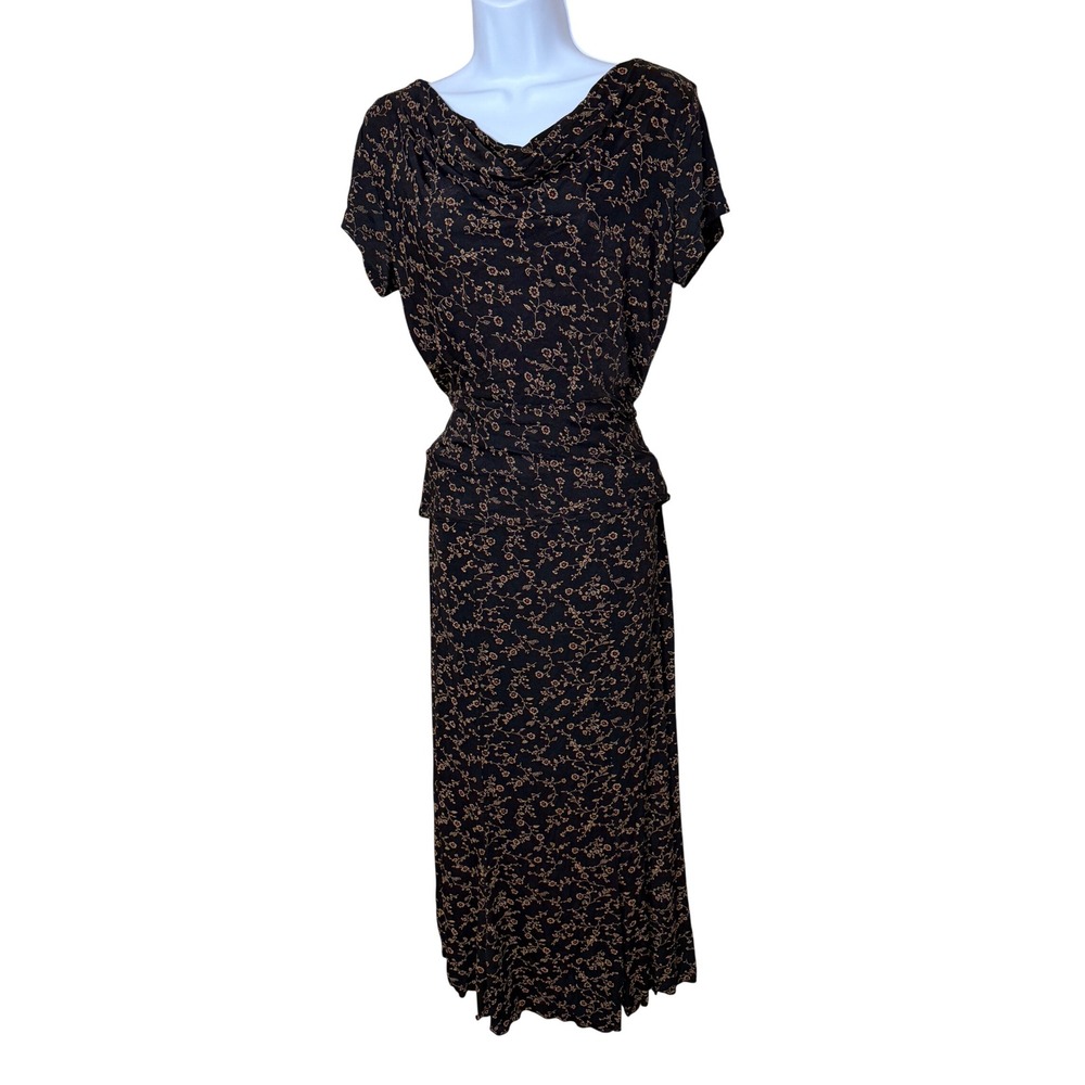RL Richard New York‎ Floral Two Piece Skirt Set Top Maxi Skirt Black Tan M/L